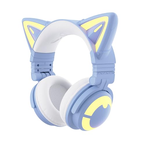 YOWU Cat Ear Headphones CE, Wired/Wireless Blue Gaming Headsets with Seamless Live Sound Experience for PC/PE/Switch/PS4/PS5, Built-in Mic & Customizable RGB Light Effect for Anime Lovers - Image 1