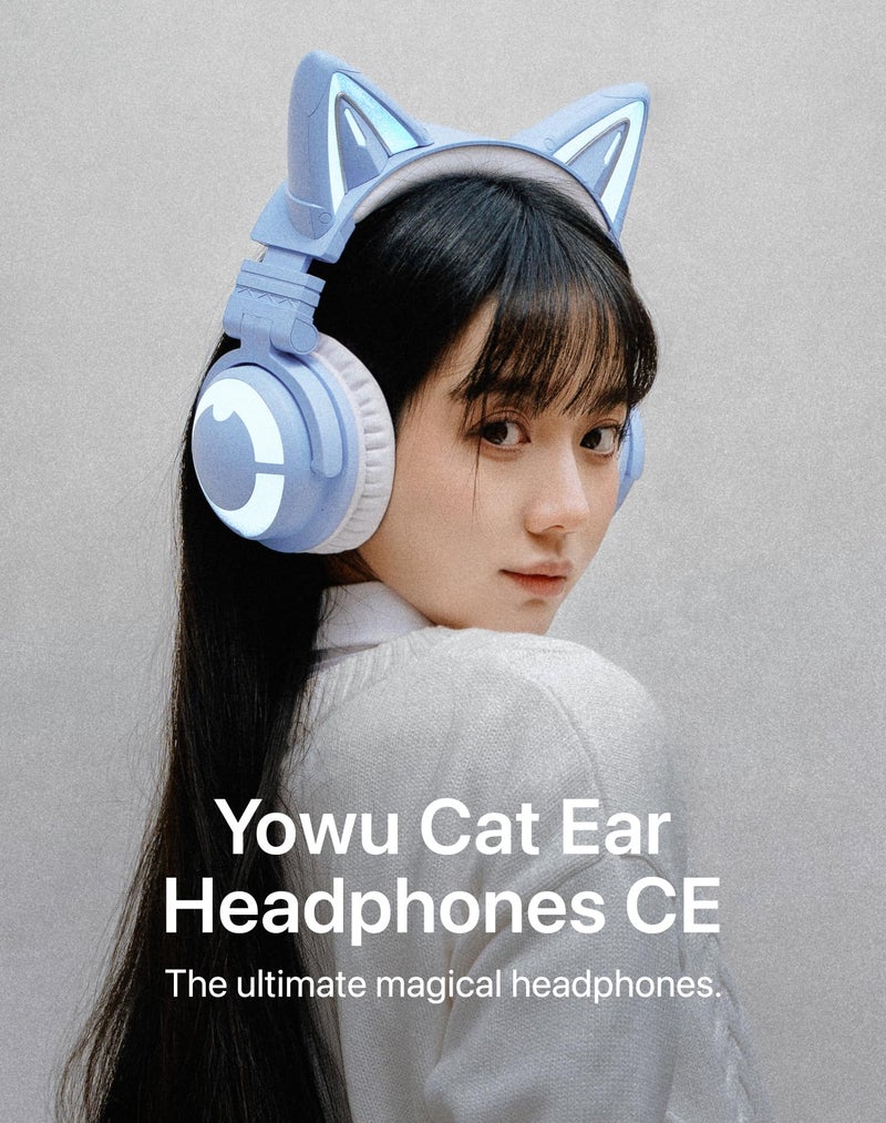 YOWU Cat Ear Headphones CE, Wired/Wireless Blue Gaming Headsets with Seamless Live Sound Experience for PC/PE/Switch/PS4/PS5, Built-in Mic & Customizable RGB Light Effect for Anime Lovers - Image 5