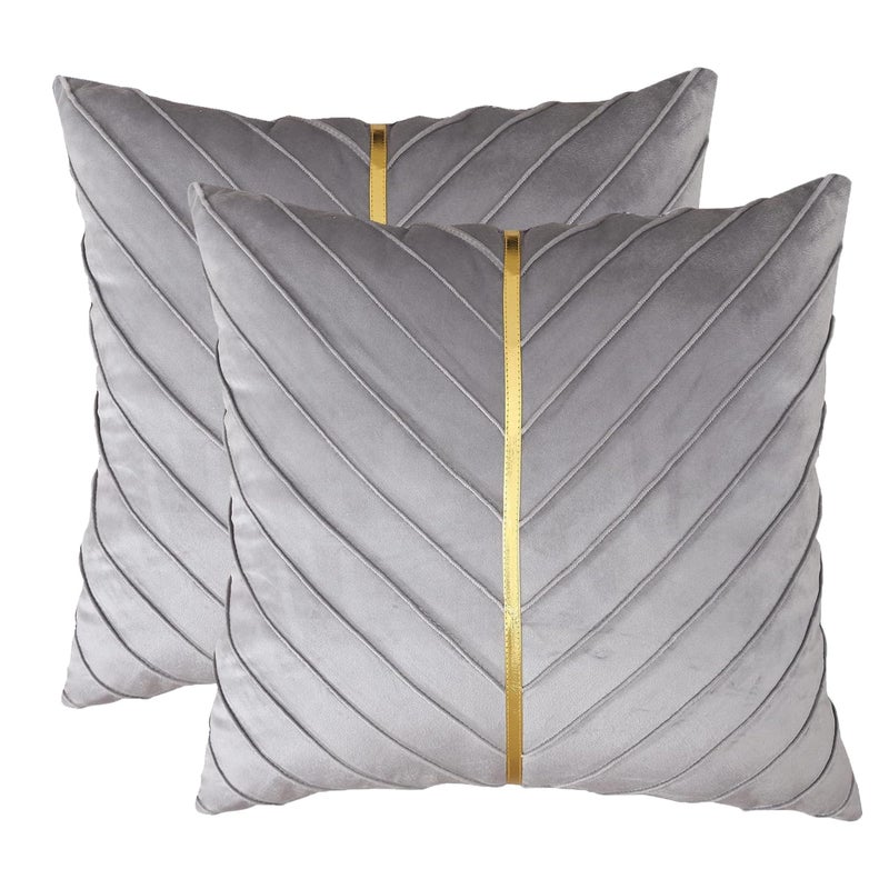 Tosleo Decorative Pillow Cases 24x24 inch Pack of 2 with Gold Leather Gray Velvet Throw Pillow Covers Luxury Couch Pillowcases Modern Soft Pillow Cases Spring Summer Home Decor for Sofa Bed - Image 2
