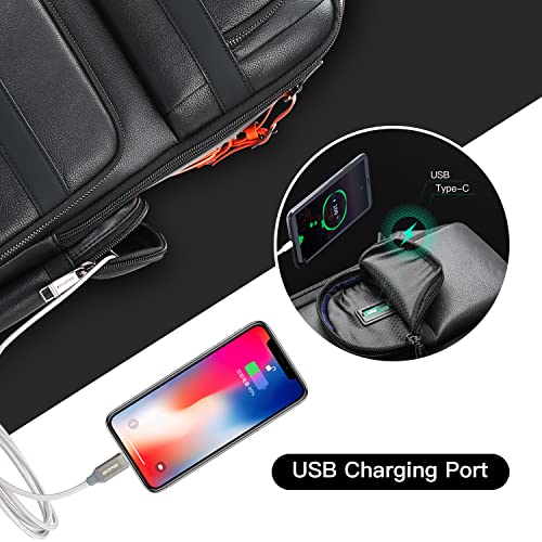 BOPai 40L Genuine Business Leather Laptop Professional Backpack for Men 15.6 inch Computer with USB Charging Multi-Functional Large Capacity Travel Smart Work Rucksack Anti Theft Black - Image 3