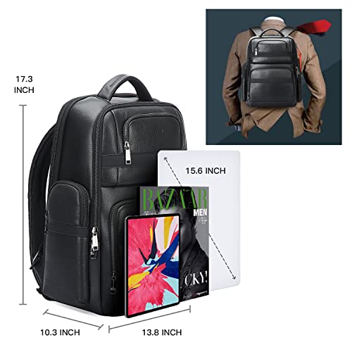 BOPai 40L Genuine Business Leather Laptop Professional Backpack for Men 15.6 inch Computer with USB Charging Multi-Functional Large Capacity Travel Smart Work Rucksack Anti Theft Black - Image 4