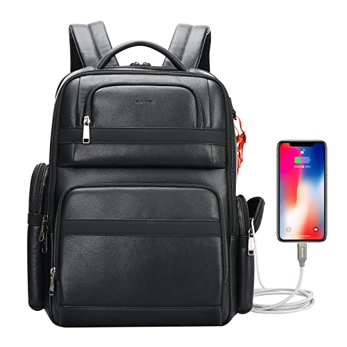BOPai 40L Genuine Business Leather Laptop Professional Backpack for Men 15.6 inch Computer with USB Charging Multi-Functional Large Capacity Travel Smart Work Rucksack Anti Theft Black - Image 1