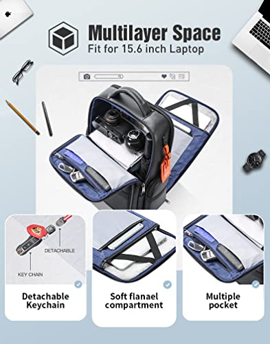 BOPai 40L Genuine Business Leather Laptop Professional Backpack for Men 15.6 inch Computer with USB Charging Multi-Functional Large Capacity Travel Smart Work Rucksack Anti Theft Black - Image 2