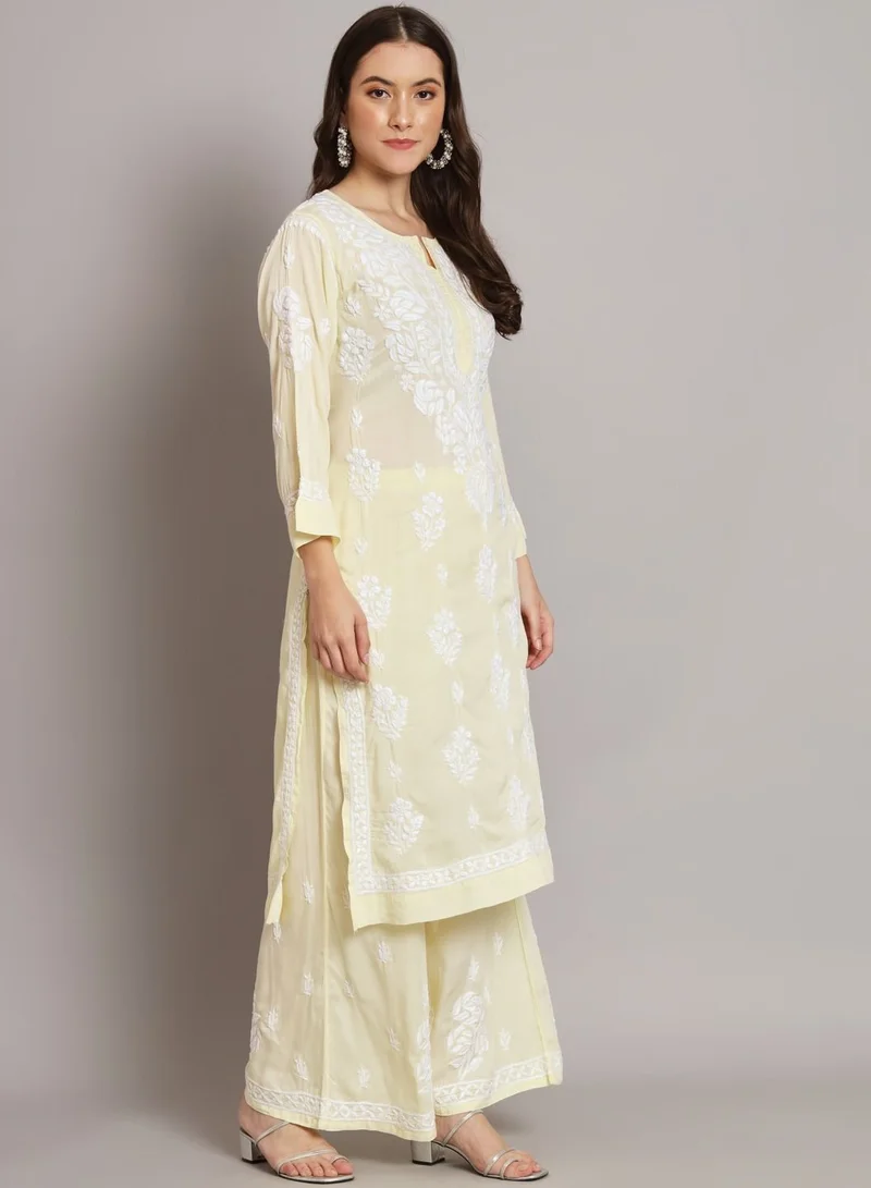 Alaya Hand embroidered chikan modal straight kurta palazzos AL3668