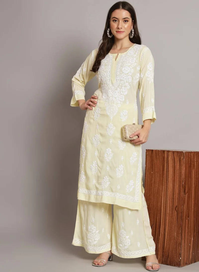 Alaya Hand embroidered chikan modal straight kurta palazzos AL3668