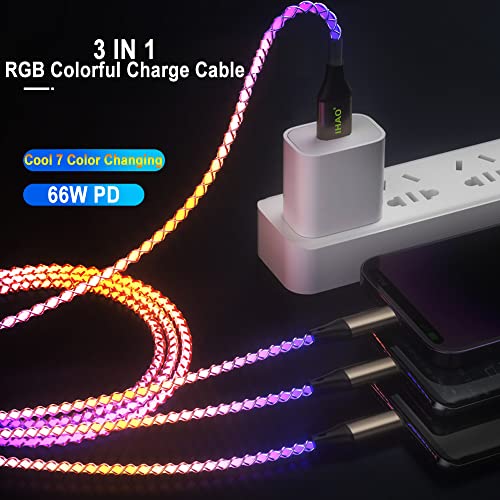 IHAO Multi Connectors Fast Charging Cable 3 Combinations in One Cable USB A to USB C/Micro USB Cord Lighted Up LED Flowing Compatible with Most of Electric Device-39 Inches RGB - Image 3