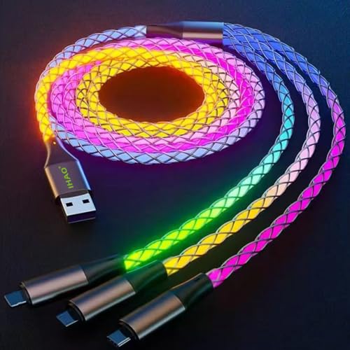IHAO Multi Connectors Fast Charging Cable 3 Combinations in One Cable USB A to USB C/Micro USB Cord Lighted Up LED Flowing Compatible with Most of Electric Device-39 Inches RGB - Image 1