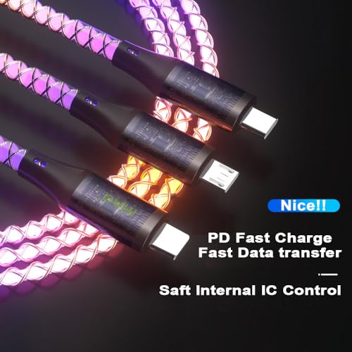 IHAO Multi Connectors Fast Charging Cable 3 Combinations in One Cable USB A to USB C/Micro USB Cord Lighted Up LED Flowing Compatible with Most of Electric Device-39 Inches RGB - Image 4