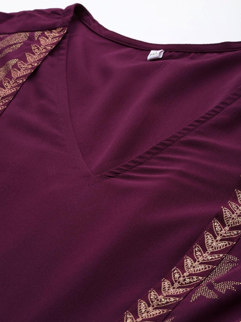 A Plus by Ahalyaa Women's Crepe Fit and Flare Maxi Dress (AP-AHDRCRSM-995-FF_Burgundy - Image 2