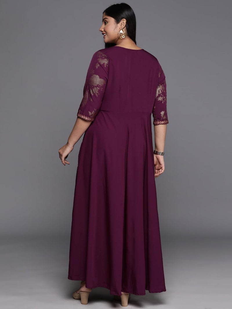 A Plus by Ahalyaa Women's Crepe Fit and Flare Maxi Dress (AP-AHDRCRSM-995-FF_Burgundy - Image 5