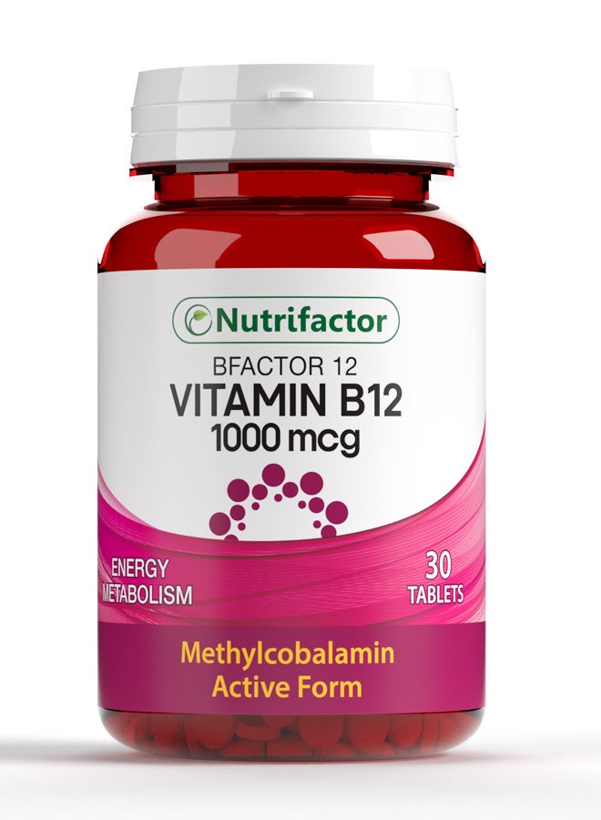 Nutrifactor Bfactor 12 – Vitamin B12 1000mcg Methylcobalamin – Supports Energy, Nerve Health & Red Blood Cell Production – 30 Tablets - Image 1