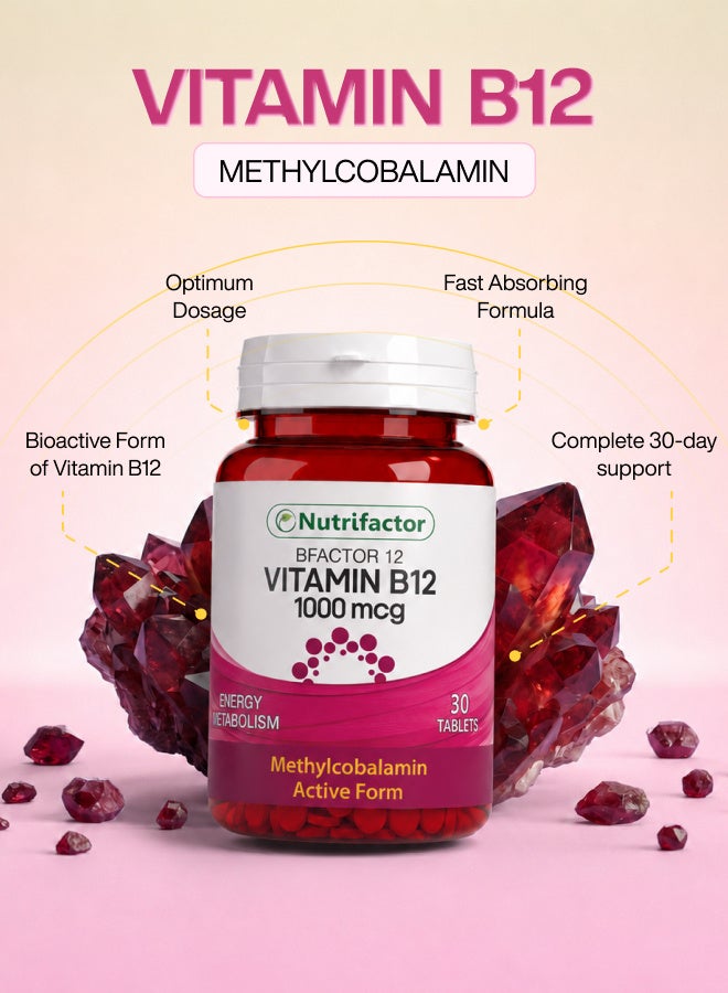 Nutrifactor Bfactor 12 – Vitamin B12 1000mcg Methylcobalamin – Supports Energy, Nerve Health & Red Blood Cell Production – 30 Tablets - Image 3