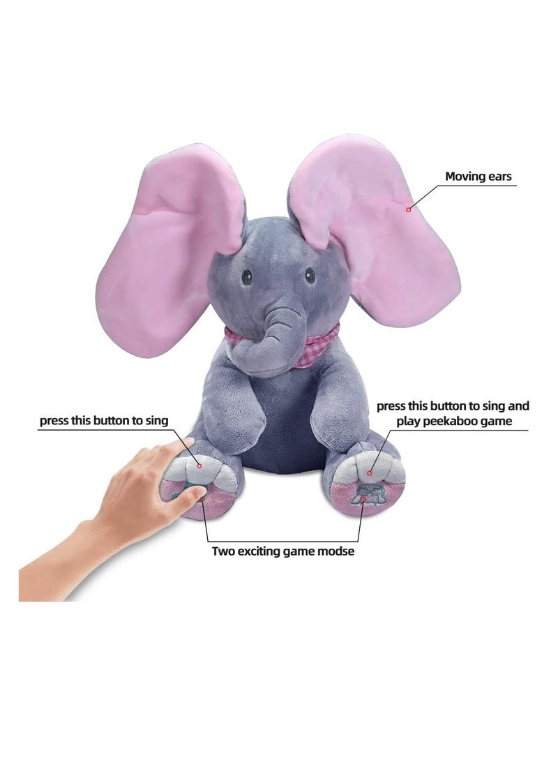 Cool Baby - Elephant Stuffed Animal Baby Girl Plush Toy Hide and Seek Game Toy Singing Interactive Music Toy - Image 1