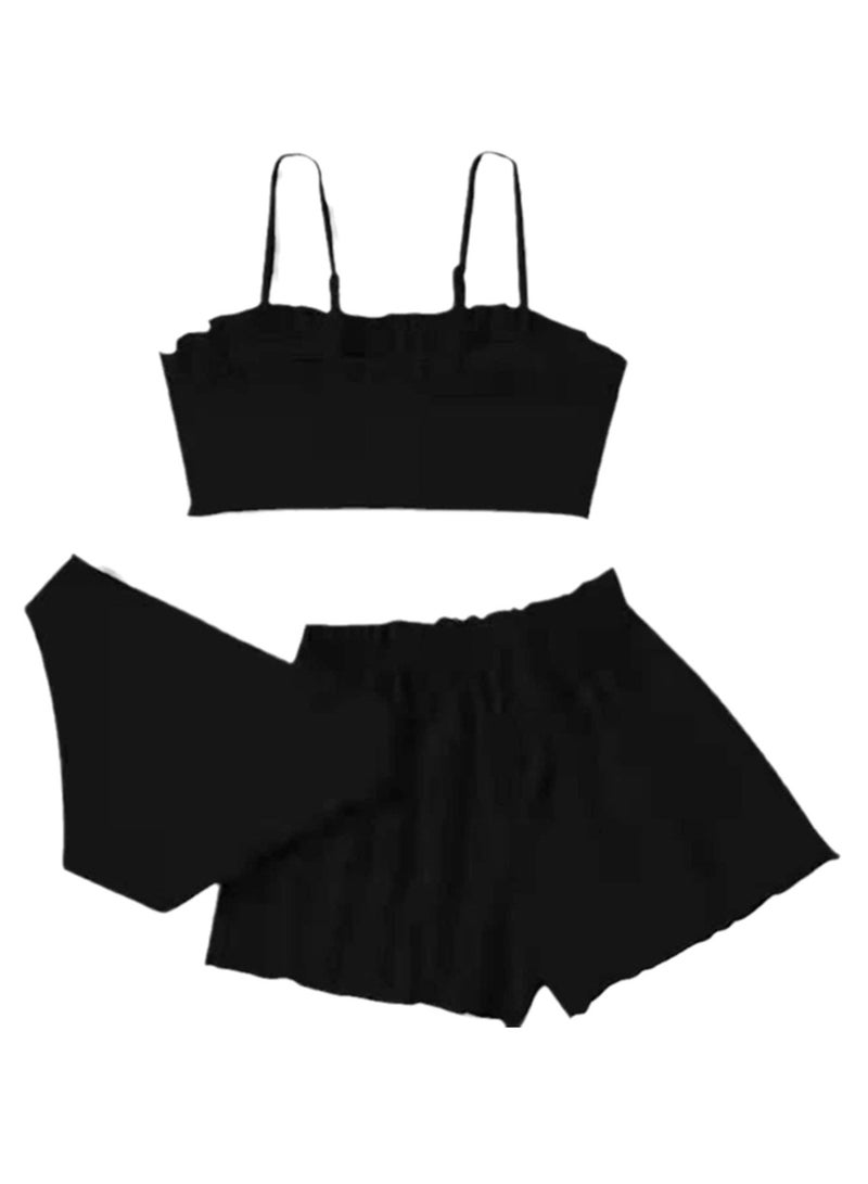 3PCS Girls Fashion Solid Color Ruffled Beach Swimsuit - Image 1