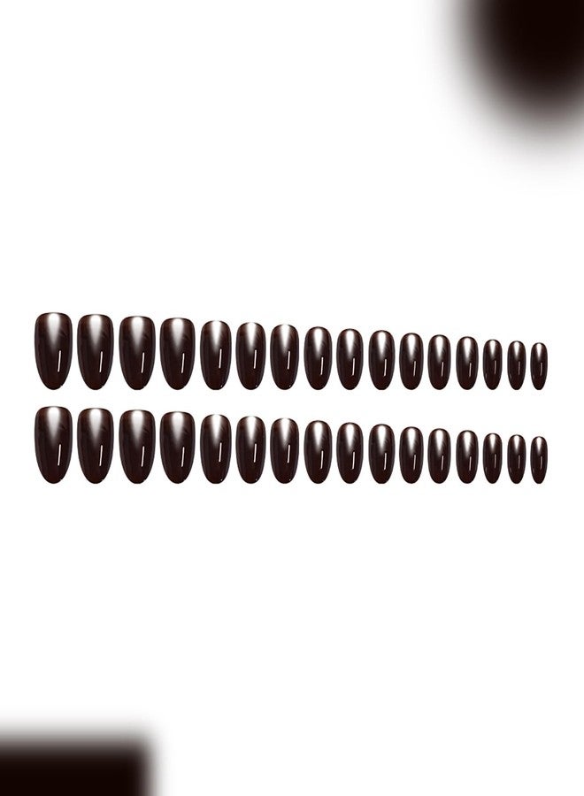 KKUUOO Soft Gel Short Oval Press on Nails, Long-Lasting Reusable Fake Nails Kit with Tabs, 32Pcs Salon-Quality Stick on Nails Full Cover Acrylic False Nails for Women Girls Manicure (Dark Brown) - Image 2