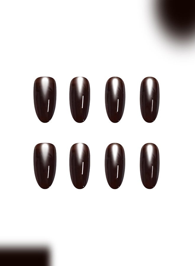 KKUUOO Soft Gel Short Oval Press on Nails, Long-Lasting Reusable Fake Nails Kit with Tabs, 32Pcs Salon-Quality Stick on Nails Full Cover Acrylic False Nails for Women Girls Manicure (Dark Brown) - Image 5