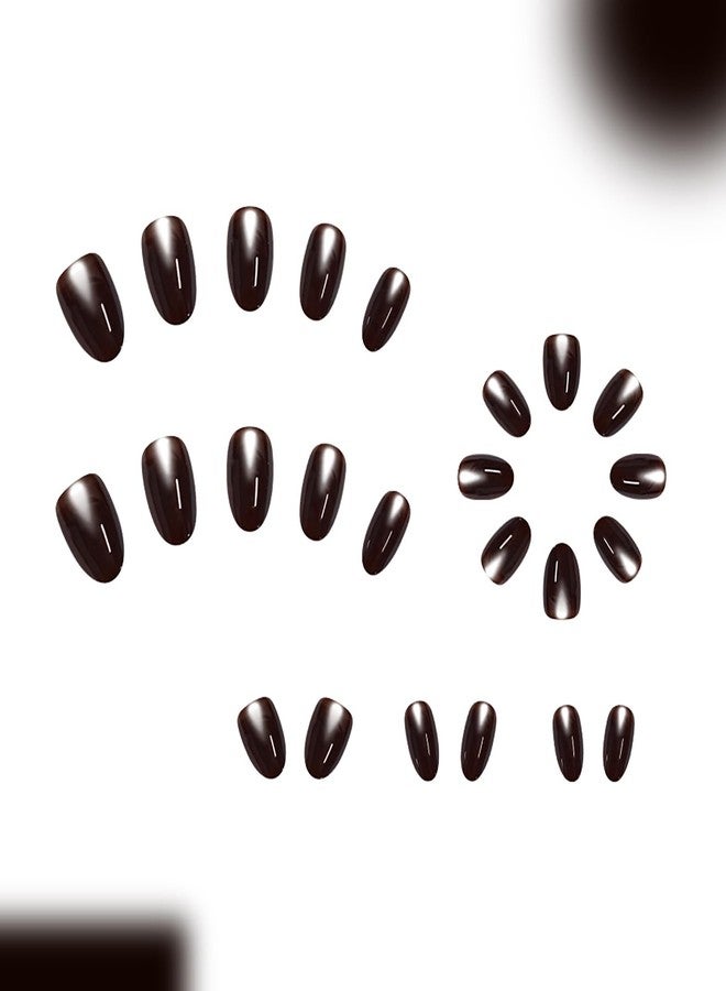 KKUUOO Soft Gel Short Oval Press on Nails, Long-Lasting Reusable Fake Nails Kit with Tabs, 32Pcs Salon-Quality Stick on Nails Full Cover Acrylic False Nails for Women Girls Manicure (Dark Brown) - Image 3