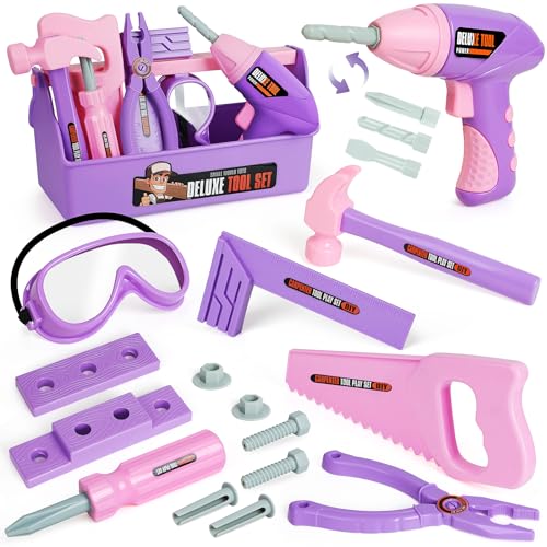 EP EXERCISE N PLAY Kids Tool Set with Toy Drill Toy Tool Box Construction Tools Pretend Play Toddler Girl Toys Gifts for Toddlers Kids Aged 3 4 5 6 7 - Image 1