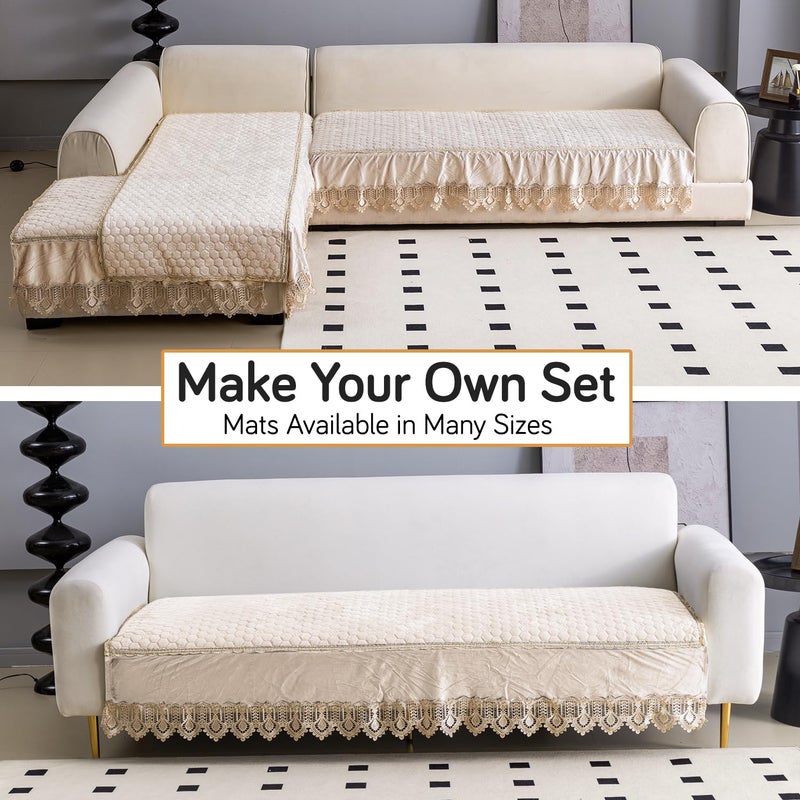 HOKIPO Premium Dutch Velvet Anti Slip Sofa Seat Mat for L Shape and 123 Seater Sofa Make Your Own Sofa Cover Set Mat Length 60 cm Beige AR4949BGE - Image 3