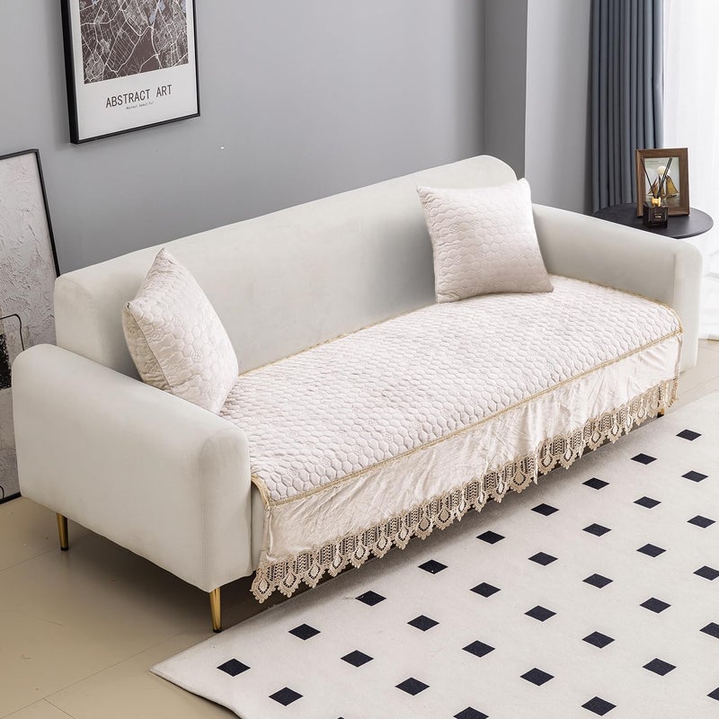 HOKIPO Premium Dutch Velvet Anti Slip Sofa Seat Mat for L Shape and 123 Seater Sofa Make Your Own Sofa Cover Set Mat Length 60 cm Beige AR4949BGE - Image 1