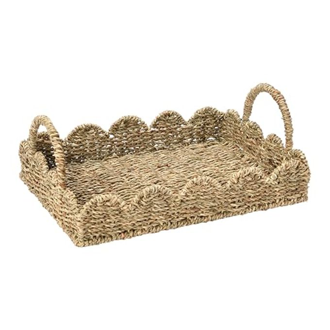 Household Essentials Seagrass Tray with Scalloped Edge, Natural - Image 1