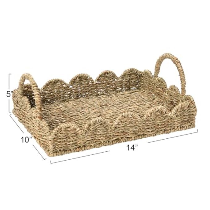 Household Essentials Seagrass Tray with Scalloped Edge, Natural - Image 5