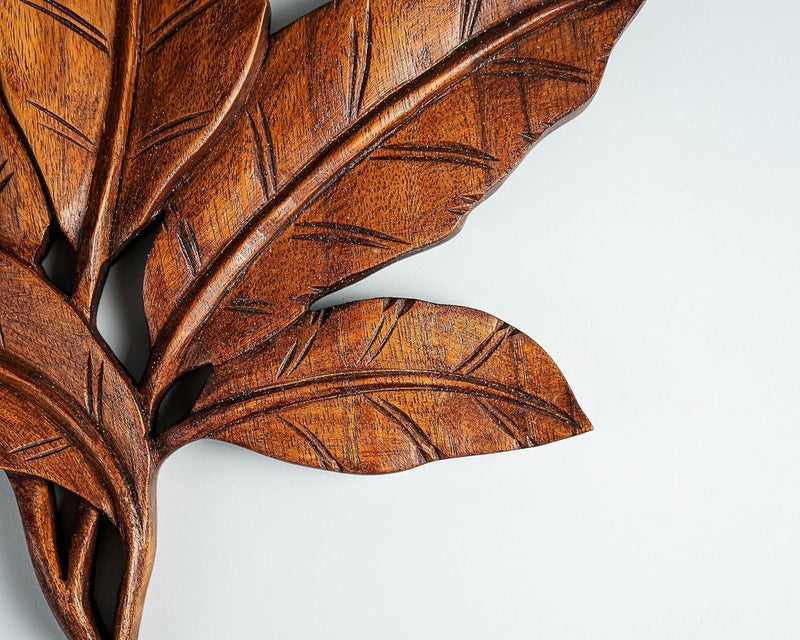 kveer SS Art Solid Wood Leaves Wall Art Wood Carving Room Decor Honey Finish - Image 4