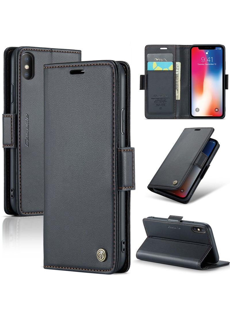 Generic - Phone Case for Apple iPhone X / iPhone Xs Anti-scratch Leather Kickstand Card Slot Money Pocket black - Image 1