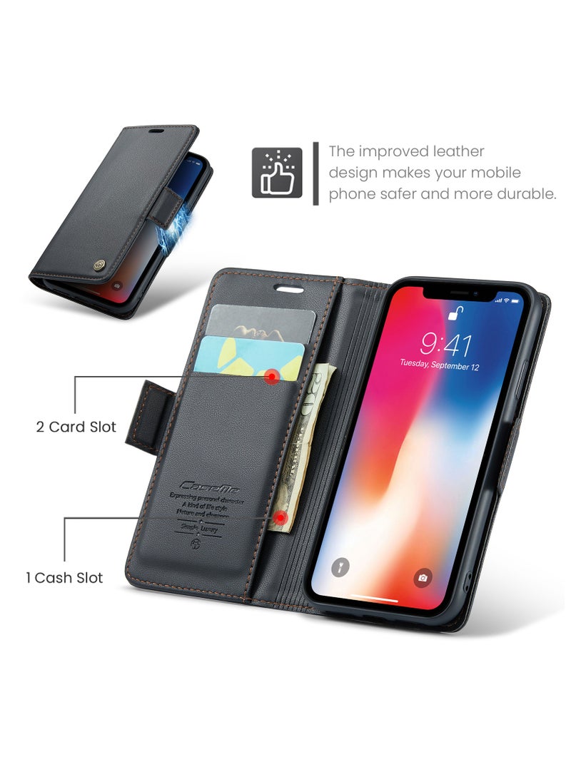 Generic - Phone Case for Apple iPhone X / iPhone Xs Anti-scratch Leather Kickstand Card Slot Money Pocket black - Image 1