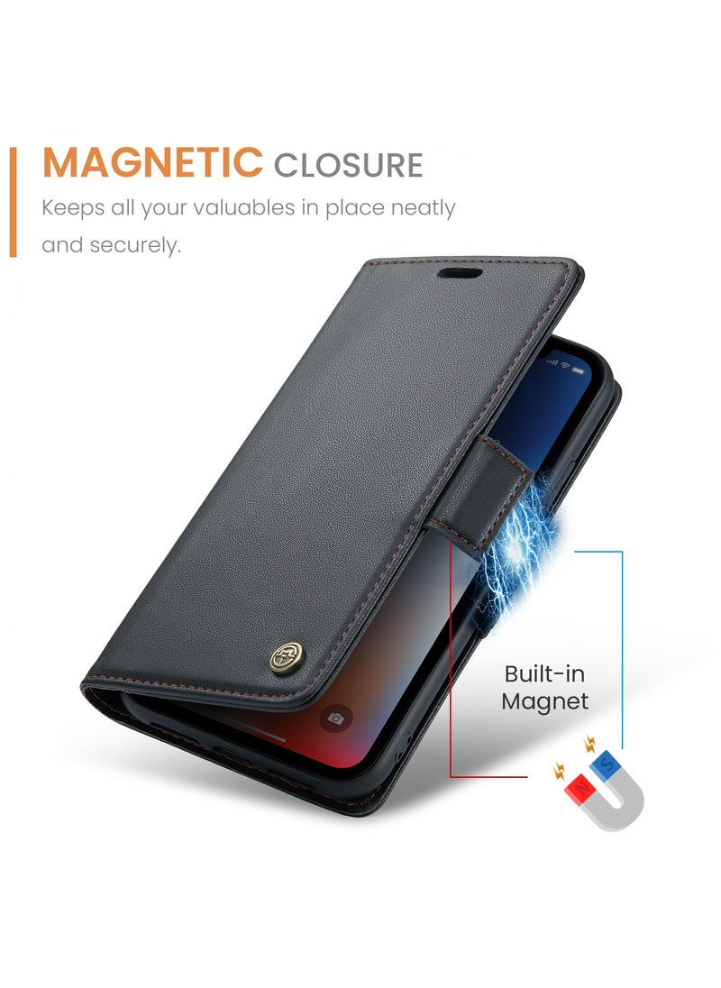Generic - Phone Case for Apple iPhone X / iPhone Xs Anti-scratch Leather Kickstand Card Slot Money Pocket black - Image 1