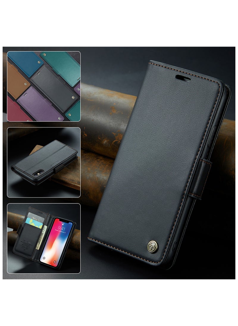 Generic - Phone Case for Apple iPhone X / iPhone Xs Anti-scratch Leather Kickstand Card Slot Money Pocket black - Image 1