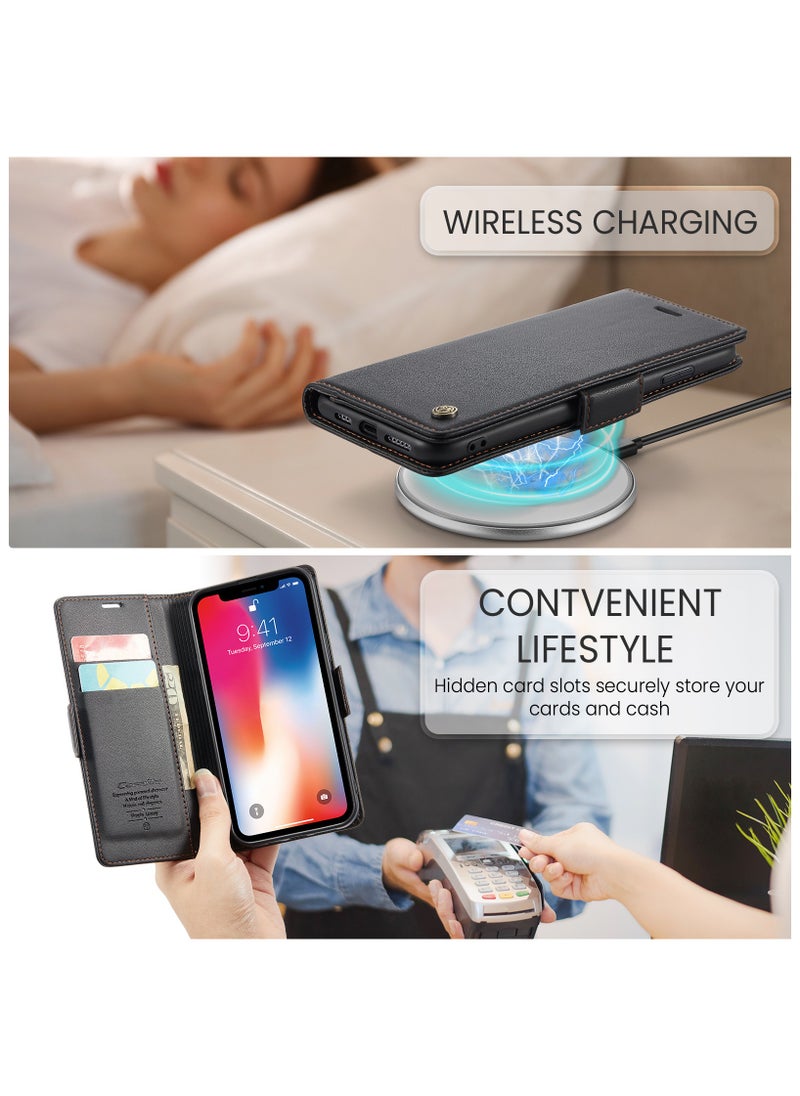 Generic - Phone Case for Apple iPhone X / iPhone Xs Anti-scratch Leather Kickstand Card Slot Money Pocket black - Image 1