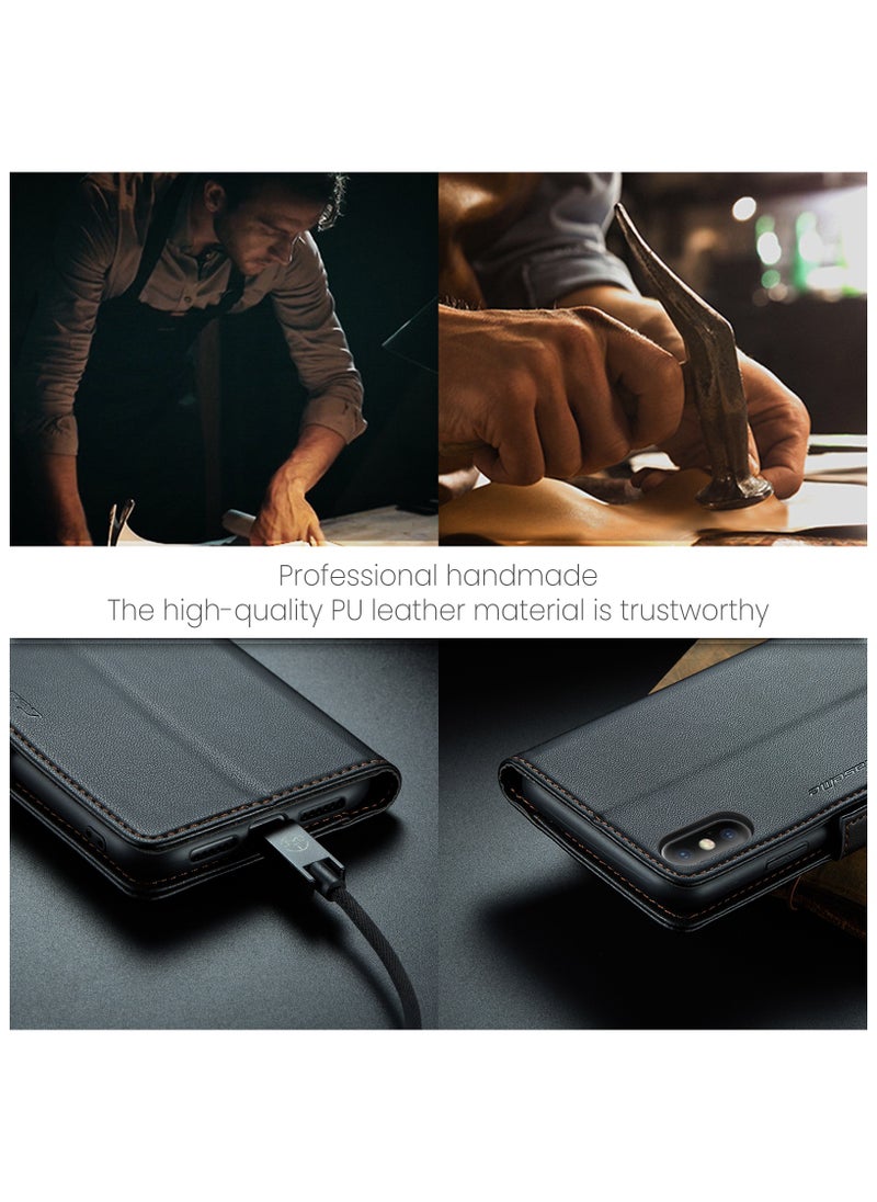 Generic - Phone Case for Apple iPhone X / iPhone Xs Anti-scratch Leather Kickstand Card Slot Money Pocket black - Image 1