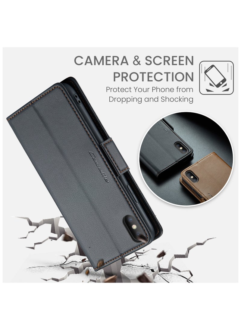 Generic - Phone Case for Apple iPhone X / iPhone Xs Anti-scratch Leather Kickstand Card Slot Money Pocket black - Image 1