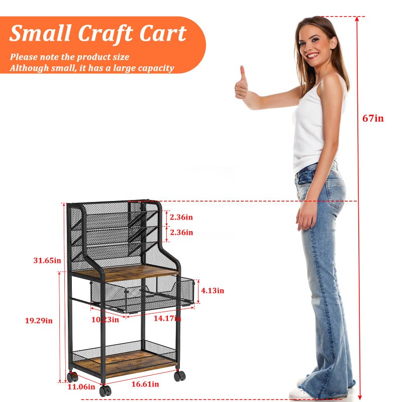 Jakyitvi Small Rolling Utility Cart with Drawer, Metal Craft Storage Cart with Lockable Wheel, Versatile Art Organizer with 6 Tiers & Removable Dividers for Drawing Room, Store Paint & Artifact, Patent Pending - Image 4