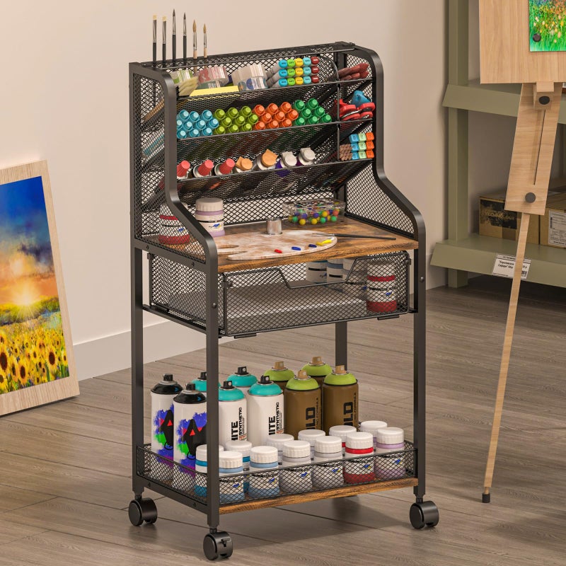 Jakyitvi Small Rolling Utility Cart with Drawer, Metal Craft Storage Cart with Lockable Wheel, Versatile Art Organizer with 6 Tiers & Removable Dividers for Drawing Room, Store Paint & Artifact, Patent Pending - Image 1