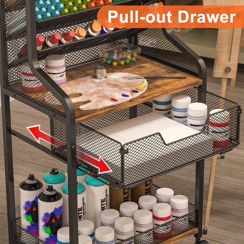 Jakyitvi Small Rolling Utility Cart with Drawer, Metal Craft Storage Cart with Lockable Wheel, Versatile Art Organizer with 6 Tiers & Removable Dividers for Drawing Room, Store Paint & Artifact, Patent Pending - Image 3