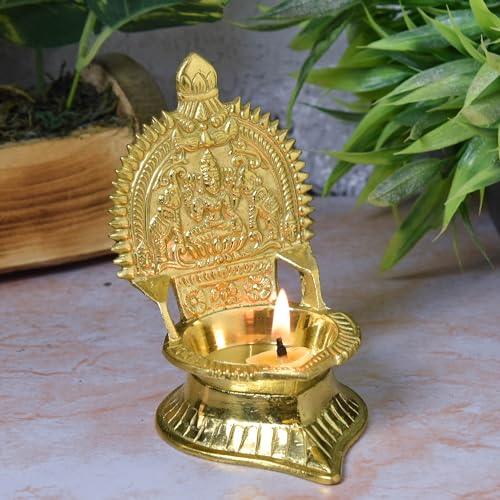 NEETU ARTS | Pure Brass Laxmi Gold Diya | Deep | Deepak | for Pooja | Home Temple Decor | 4.5 Inches | 200g - Image 1