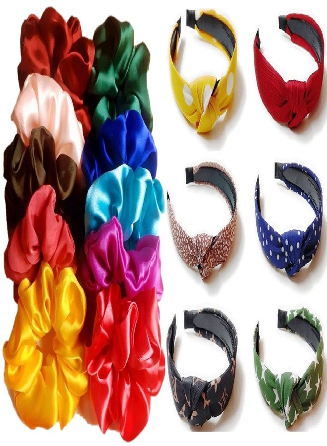 DIAN Multicolor Pack of 16 Hair Scrunchies & Hair bands, Hair Ponytail Holder, Hair Tie, Hair Bow, Rubber Band in Satin & Printed for Girl, Teens and Women - Image 1