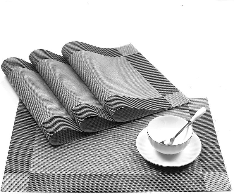 GROKI PVC Reversible Vinyl Table Mats Dining Table Mats Rectangular Dining Tablemates HeatResistant Grey Pack of 4 - Image 1