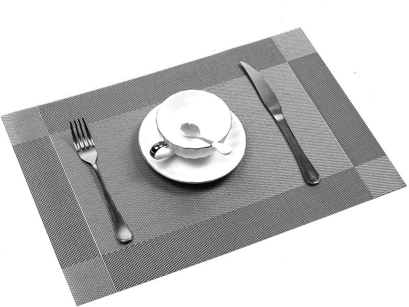 GROKI PVC Reversible Vinyl Table Mats Dining Table Mats Rectangular Dining Tablemates HeatResistant Grey Pack of 4 - Image 2