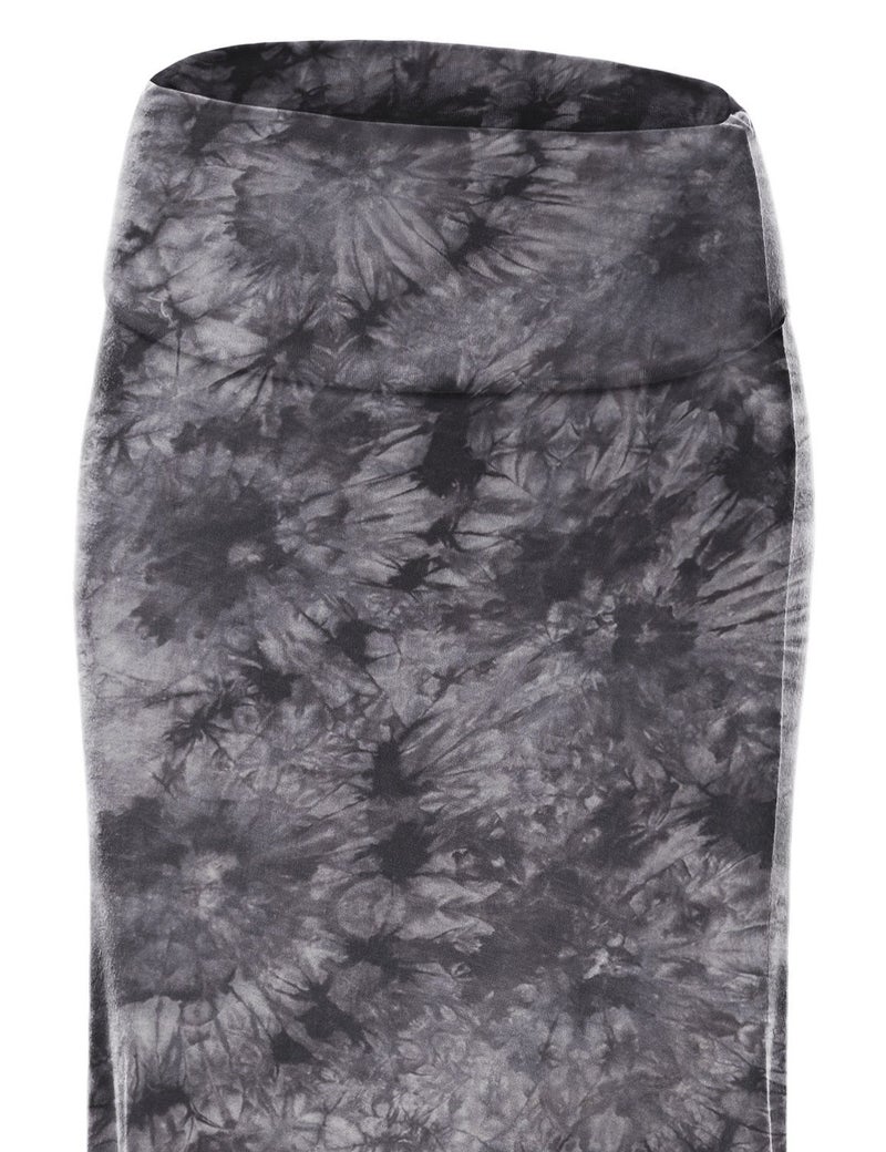 Lock and Love WB1058 Womens Tie Dye Fold Over Maxi Skirt L Black - Image 3