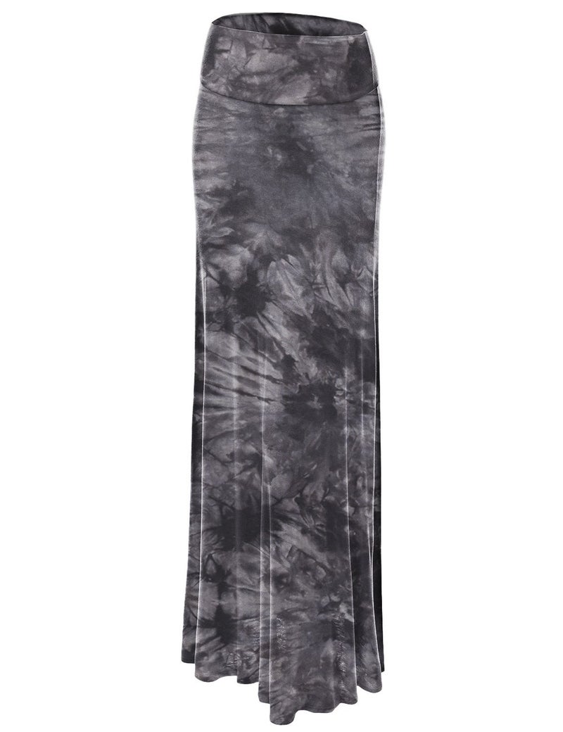 Lock and Love WB1058 Womens Tie Dye Fold Over Maxi Skirt L Black - Image 1