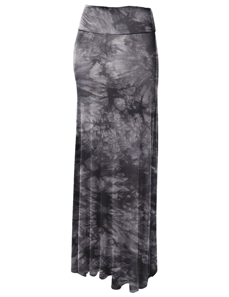 Lock and Love WB1058 Womens Tie Dye Fold Over Maxi Skirt L Black - Image 2