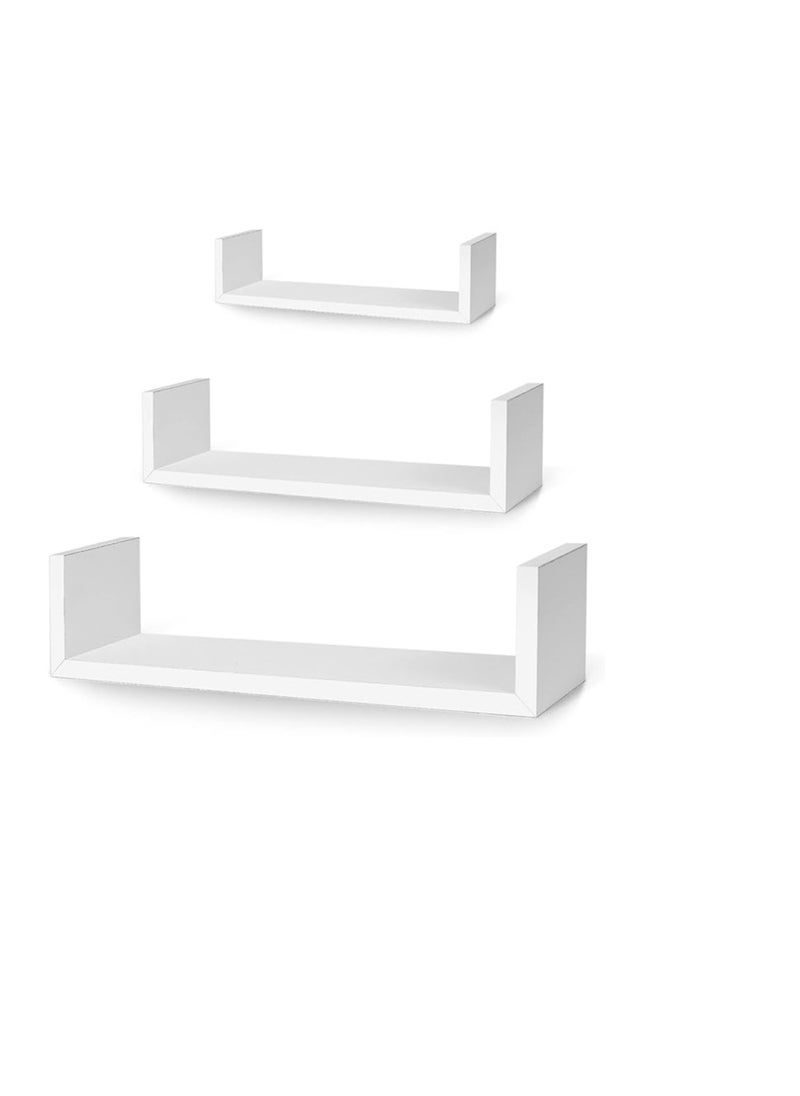 Asab - وحدة عرض رفوف حائط عائمة على شكل حرف U من بريمن، 3 رفوف، بيضاء لتخزين الكتب - Image 1