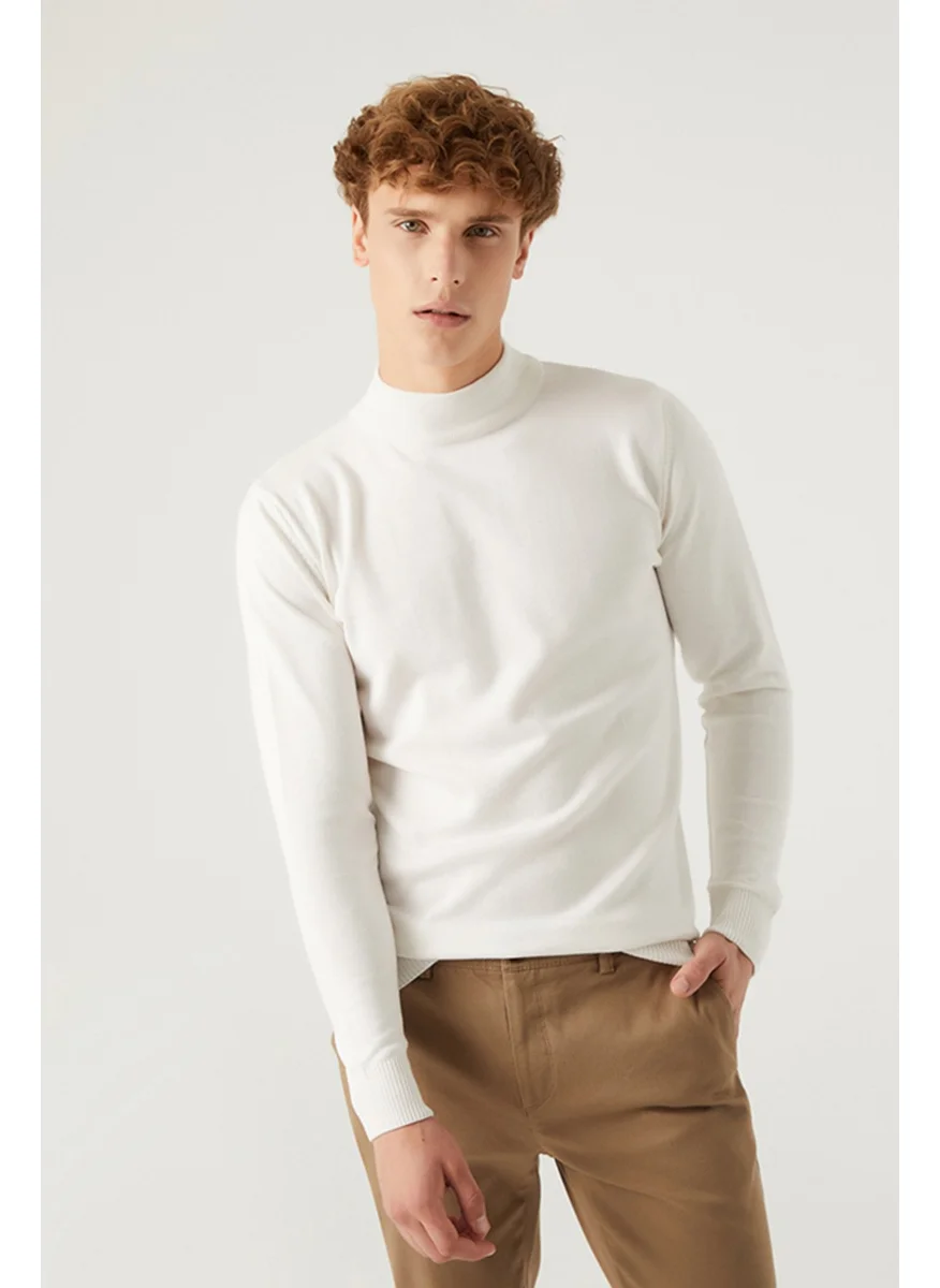 D'S DAMAT Regular Fit Ecru Cotton Blend Half Turtleneck Knit Sweater 5HF06ORT16275