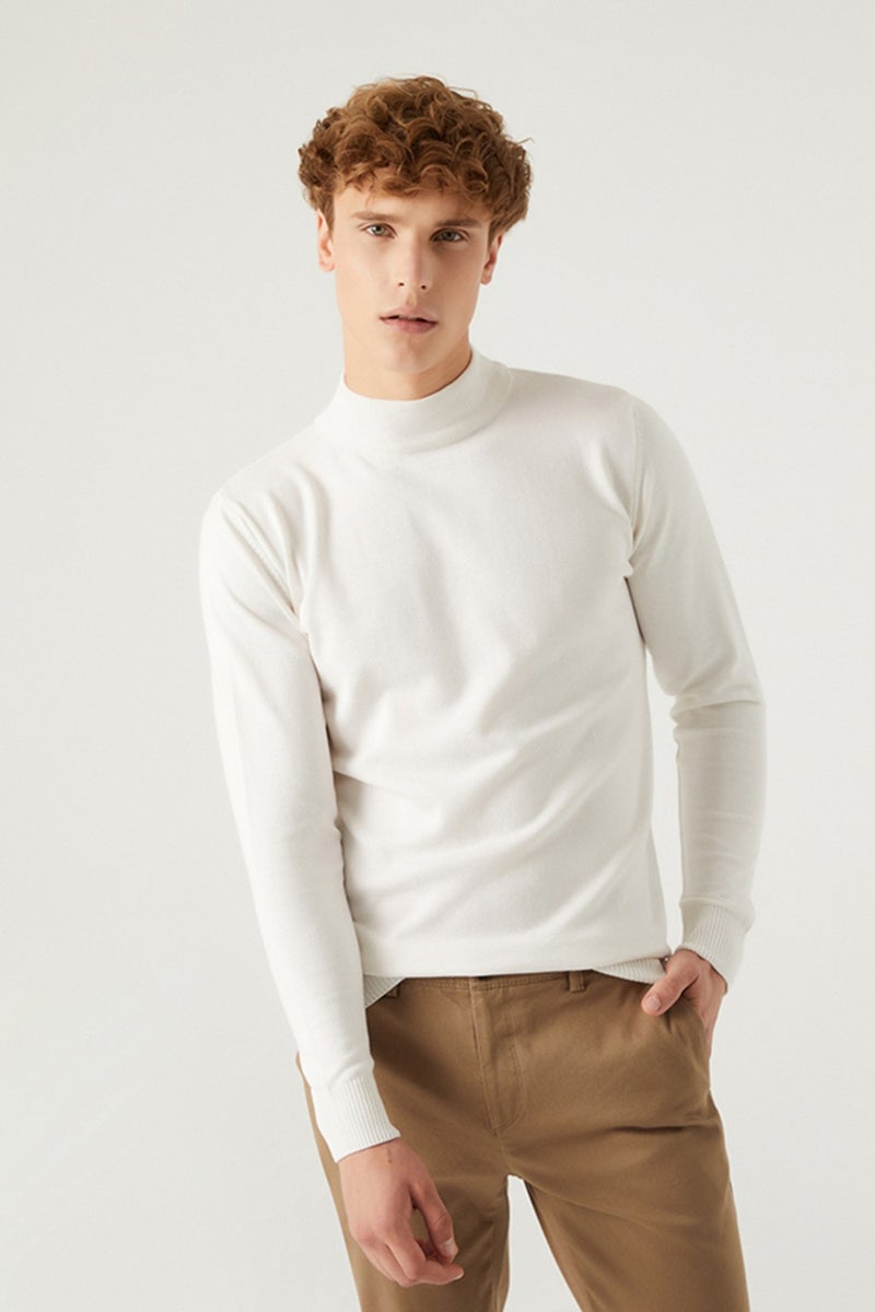 D'S DAMAT Regular Fit Ecru Cotton Blend Half Turtleneck Knit Sweater 5HF06ORT16275  - Image 1