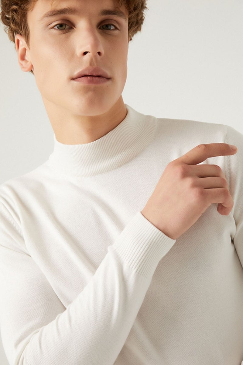 D'S DAMAT Regular Fit Ecru Cotton Blend Half Turtleneck Knit Sweater 5HF06ORT16275  - Image 3