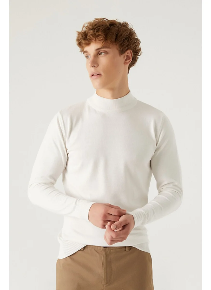 D'S DAMAT Regular Fit Ecru Cotton Blend Half Turtleneck Knit Sweater 5HF06ORT16275