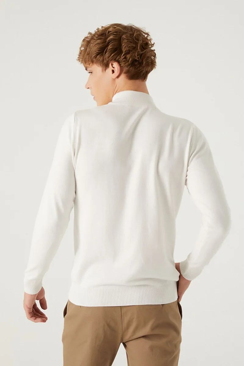 D'S DAMAT Regular Fit Ecru Cotton Blend Half Turtleneck Knit Sweater 5HF06ORT16275